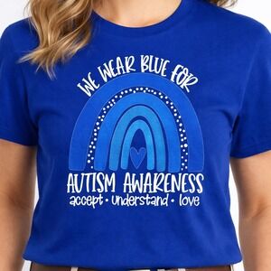 Womens Royal Blue Autism Awareness Rainbow T Shirt‎ Accept Understand Love